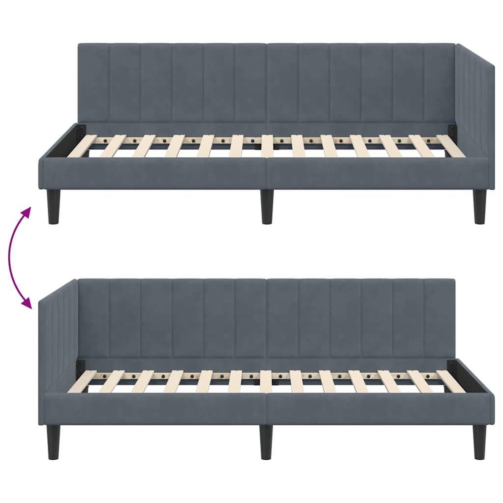Cornice del letto ad angolo Grigio scuro 90 cm x 200 cm Velluto | homemem39