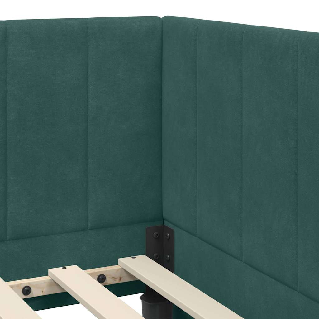 Cornice del letto ad angolo Verde Scuro 90 cm x 200 cm Velluto | homemem39