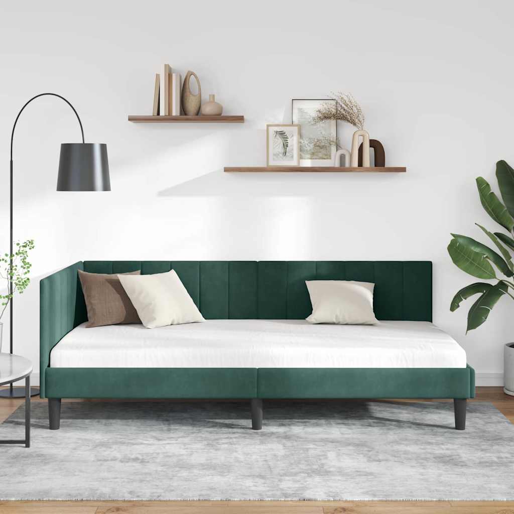 Cornice del letto ad angolo Verde Scuro 90 cm x 200 cm Velluto | homemem39
