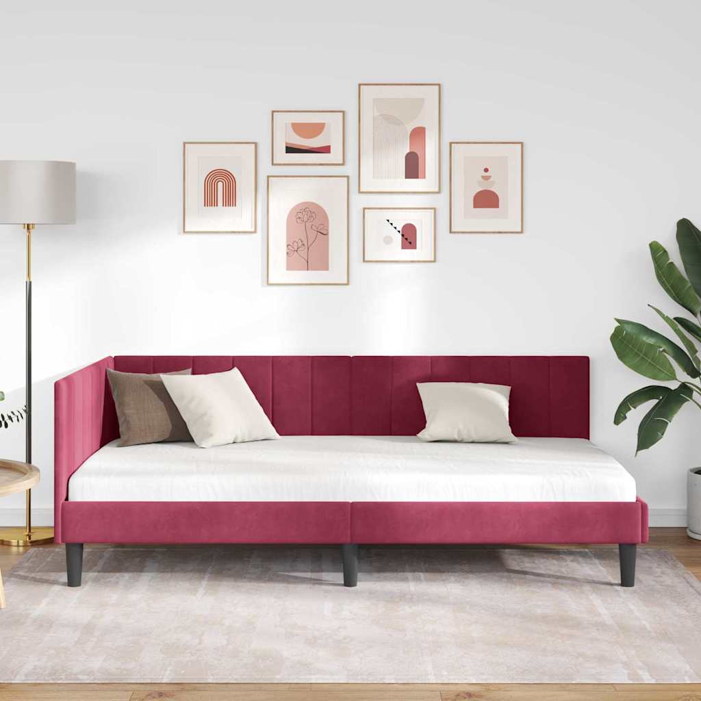 Cornice del letto ad angolo Rosso Vino 90 cm x 200 cm Velluto | homemem39