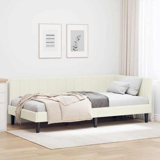 Cornice del letto ad angolo Crema 90 cm x 200 cm Velluto | homemem39