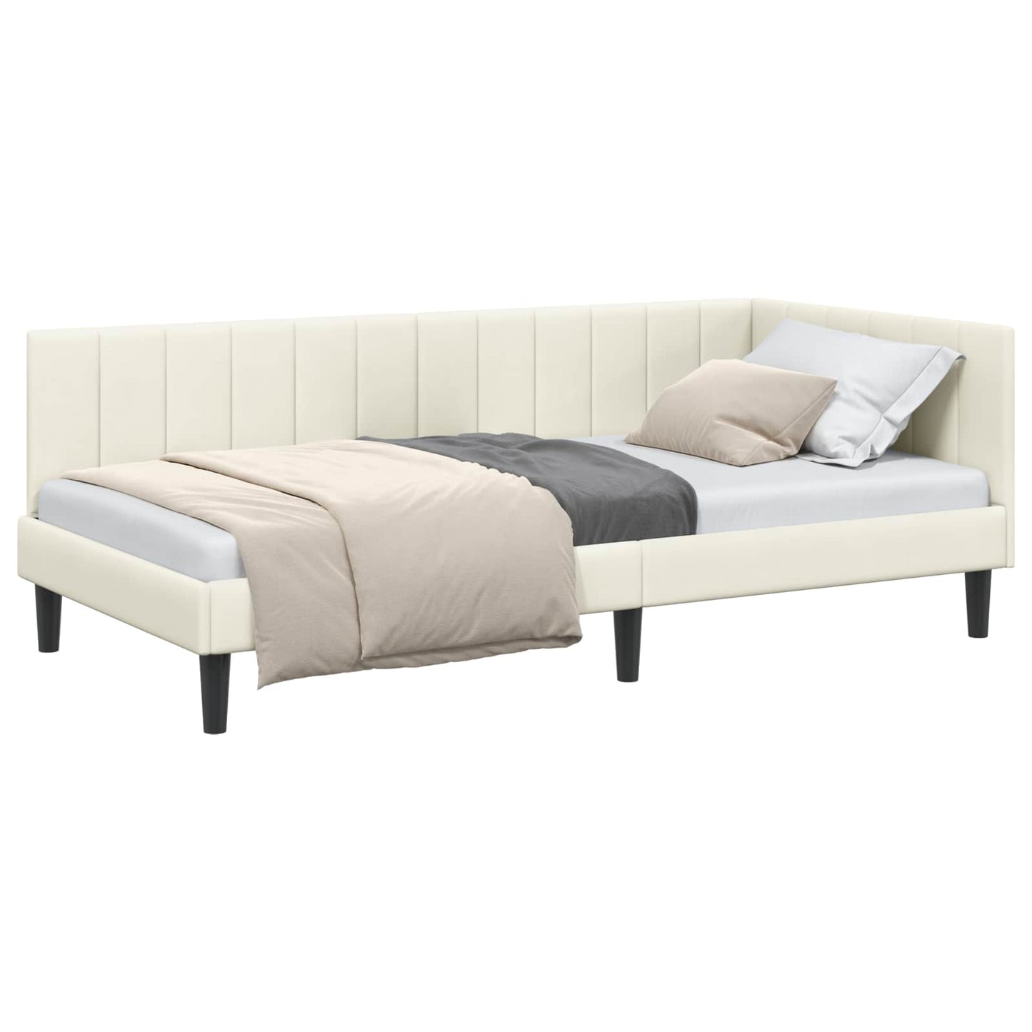 Cornice del letto ad angolo Crema 90 cm x 200 cm Velluto | homemem39