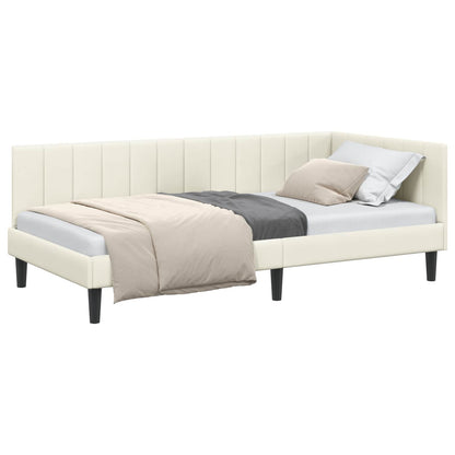 Cornice del letto ad angolo Crema 90 cm x 200 cm Velluto | homemem39