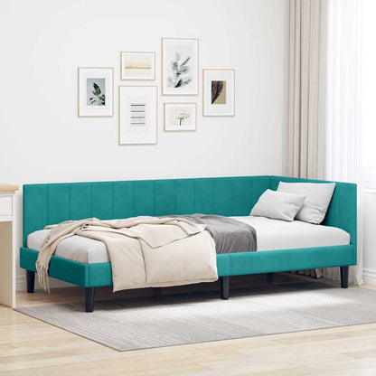 Cornice del letto ad angolo Turchese 90 cm x 200 cm Velluto