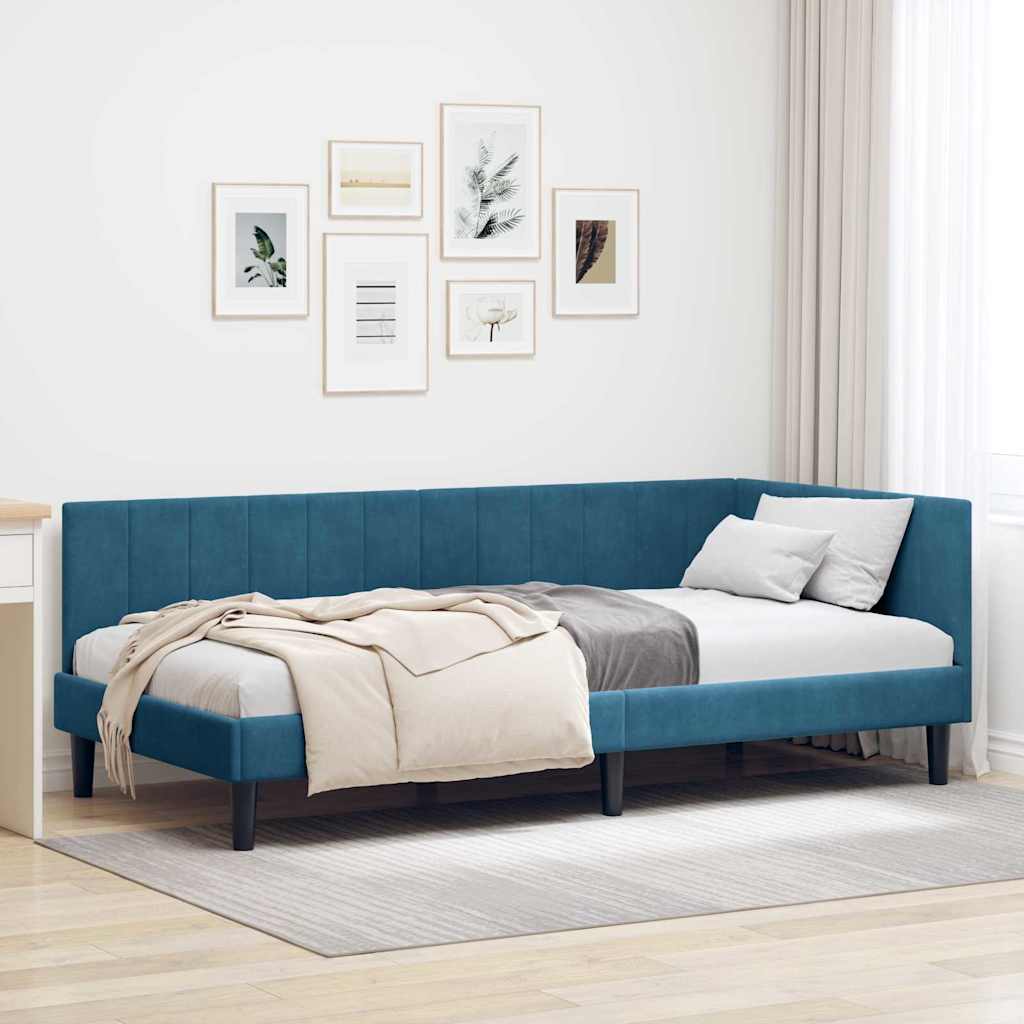 Cornice del letto ad angolo Blu 100 cm x 200 cm Velluto | homemem39