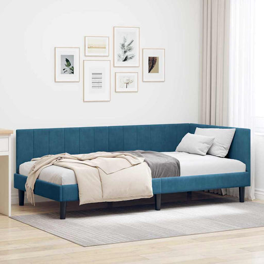 Cornice del letto ad angolo Blu 100 cm x 200 cm Velluto | homemem39