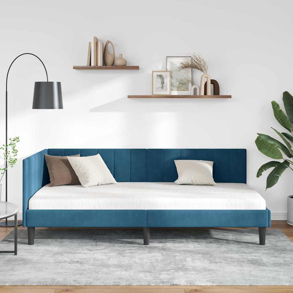 Cornice del letto ad angolo Blu 100 cm x 200 cm Velluto | homemem39