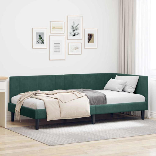 Cornice del letto ad angolo Verde Scuro 100 cm x 200 cm Velluto | homemem39