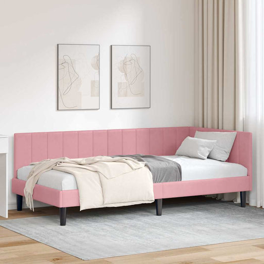 Cornice del letto ad angolo Rosa 100 cm x 200 cm Velluto | homemem39