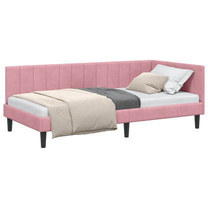 Cornice del letto ad angolo Rosa 100 cm x 200 cm Velluto | homemem39