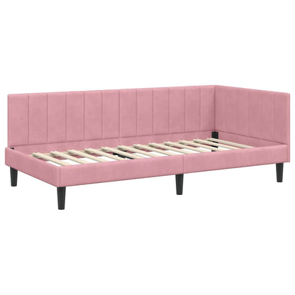 Cornice del letto ad angolo Rosa 100 cm x 200 cm Velluto | homemem39