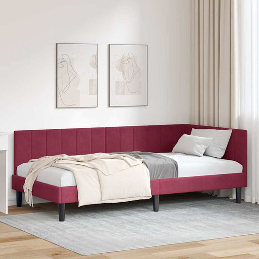 Cornice del letto ad angolo Rosso Vino 100 cm x 200 cm Velluto | homemem39