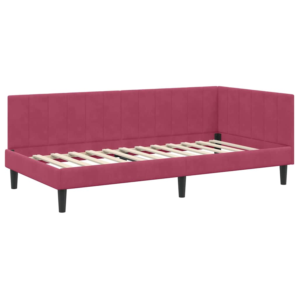 Cornice del letto ad angolo Rosso Vino 100 cm x 200 cm Velluto | homemem39
