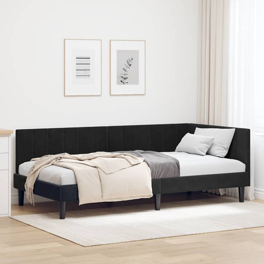 Cornice del letto ad angolo Nero 100 cm x 200 cm Velluto | homemem39