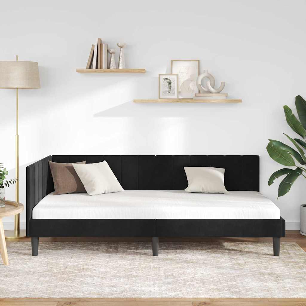 Cornice del letto ad angolo Nero 100 cm x 200 cm Velluto | homemem39