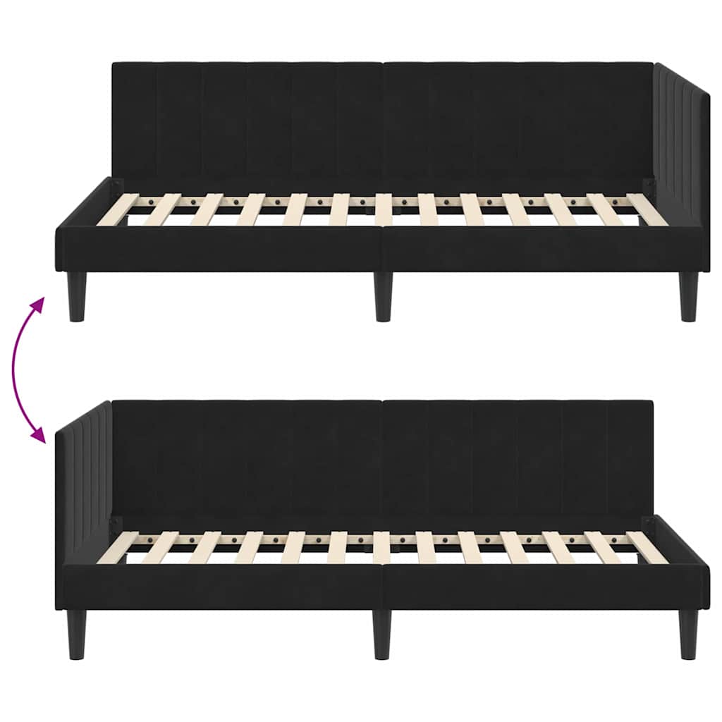 Cornice del letto ad angolo Nero 100 cm x 200 cm Velluto | homemem39