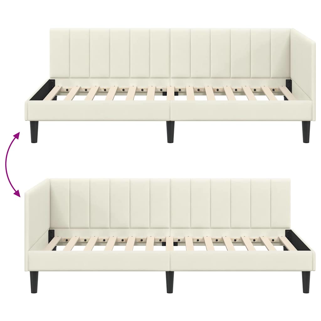 Cornice del letto ad angolo Crema 100 cm x 200 cm Velluto | homemem39