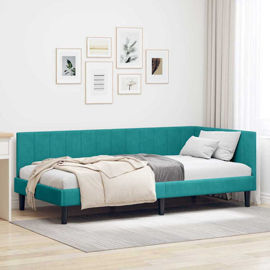Cornice del letto ad angolo Turchese 100 cm x 200 cm Velluto | homemem39