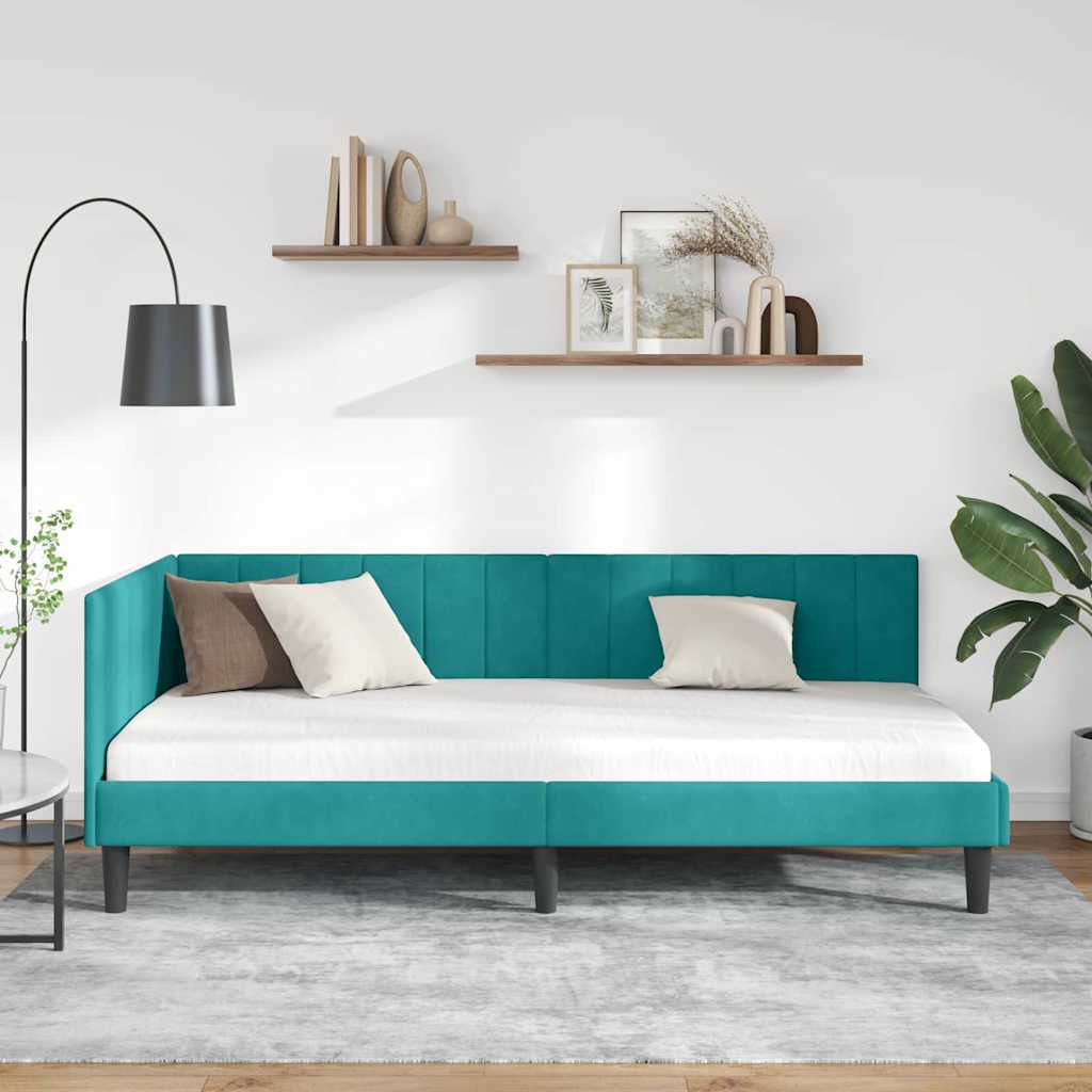 Cornice del letto ad angolo Turchese 100 cm x 200 cm Velluto | homemem39