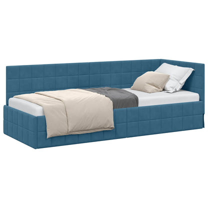 Cornice del letto ad angolo Blu 80 cm x 200 cm Velluto