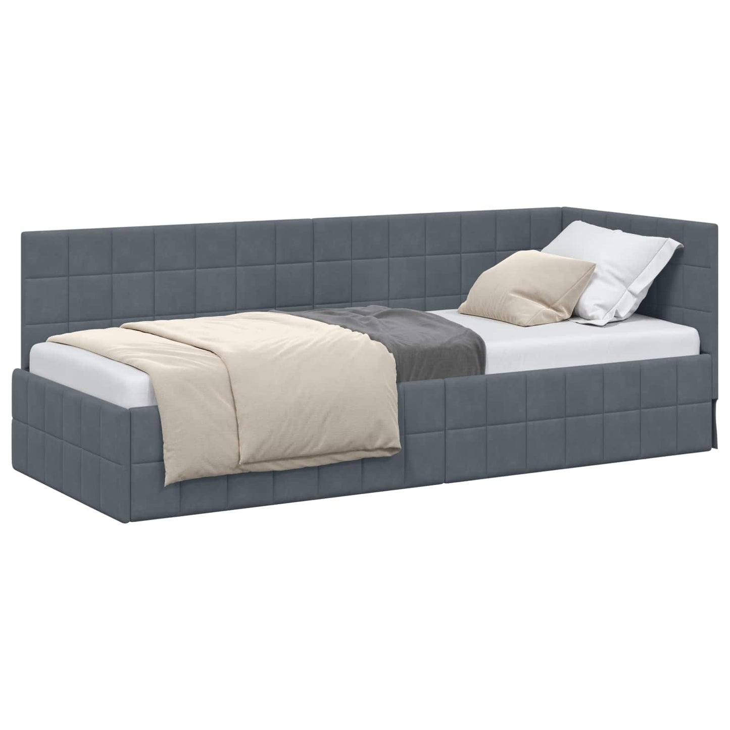 Cornice del letto ad angolo Grigio scuro 80 cm x 200 cm Velluto | homemem39