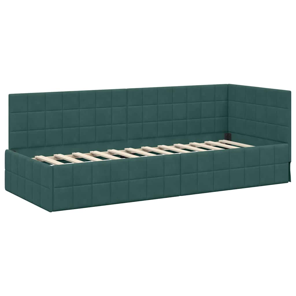 Cornice del letto ad angolo Verde Scuro 80 cm x 200 cm Tessuto
