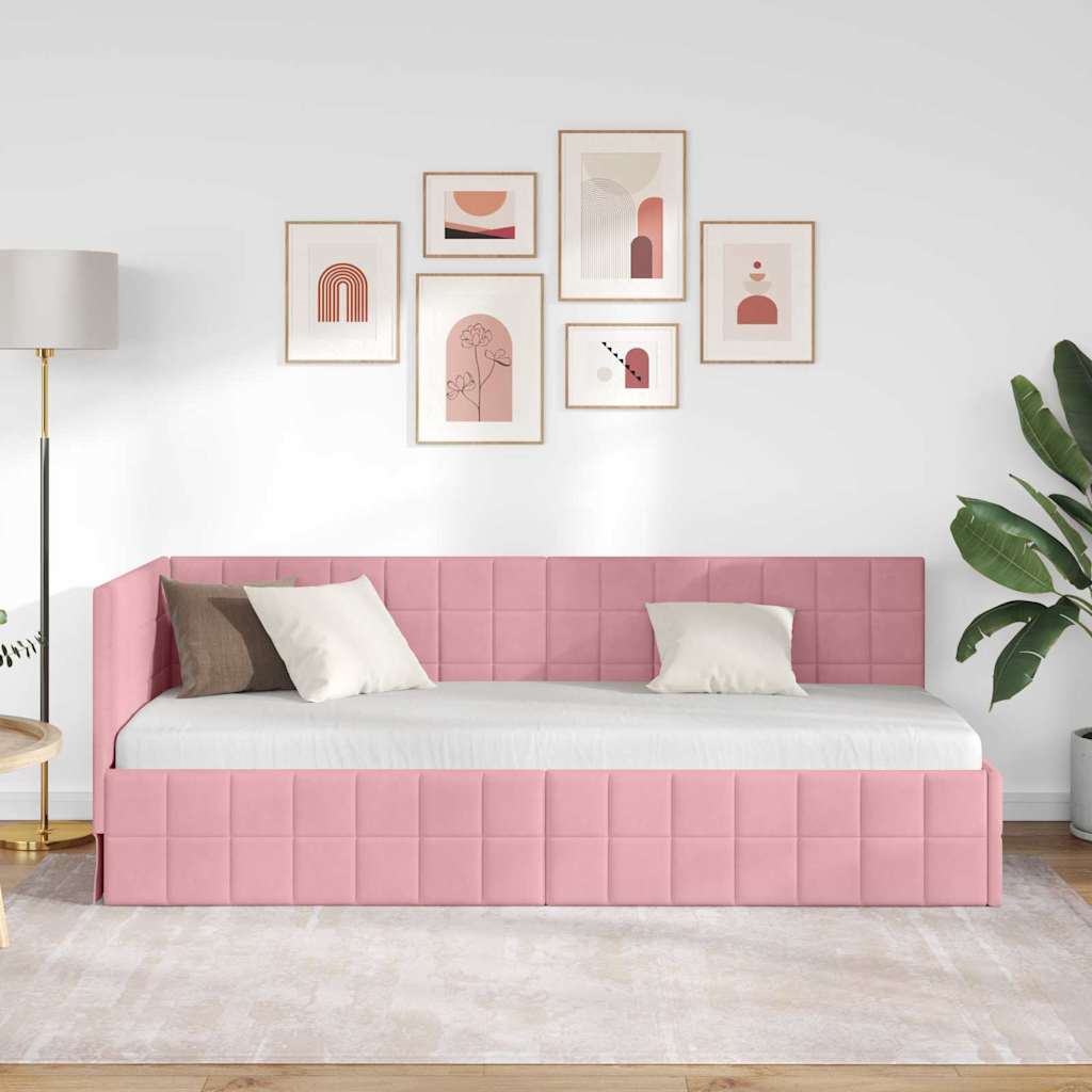Cornice del letto ad angolo Rosa 80 cm x 200 cm Tessuto
