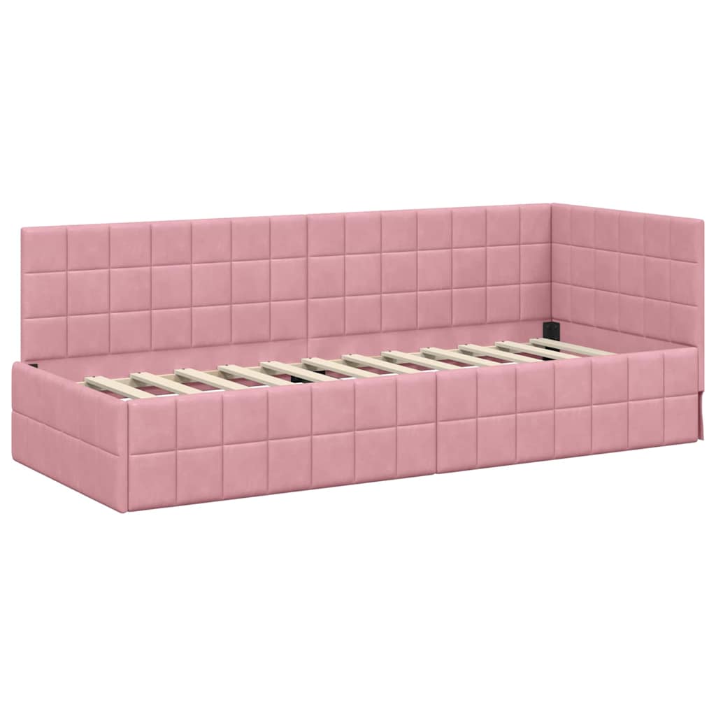 Cornice del letto ad angolo Rosa 80 cm x 200 cm Tessuto