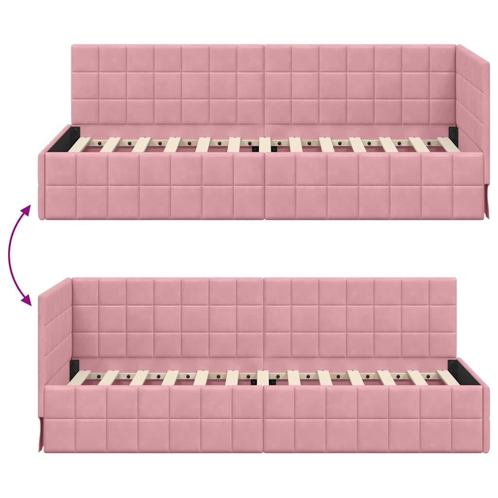 Cornice del letto ad angolo Rosa 80 cm x 200 cm Tessuto