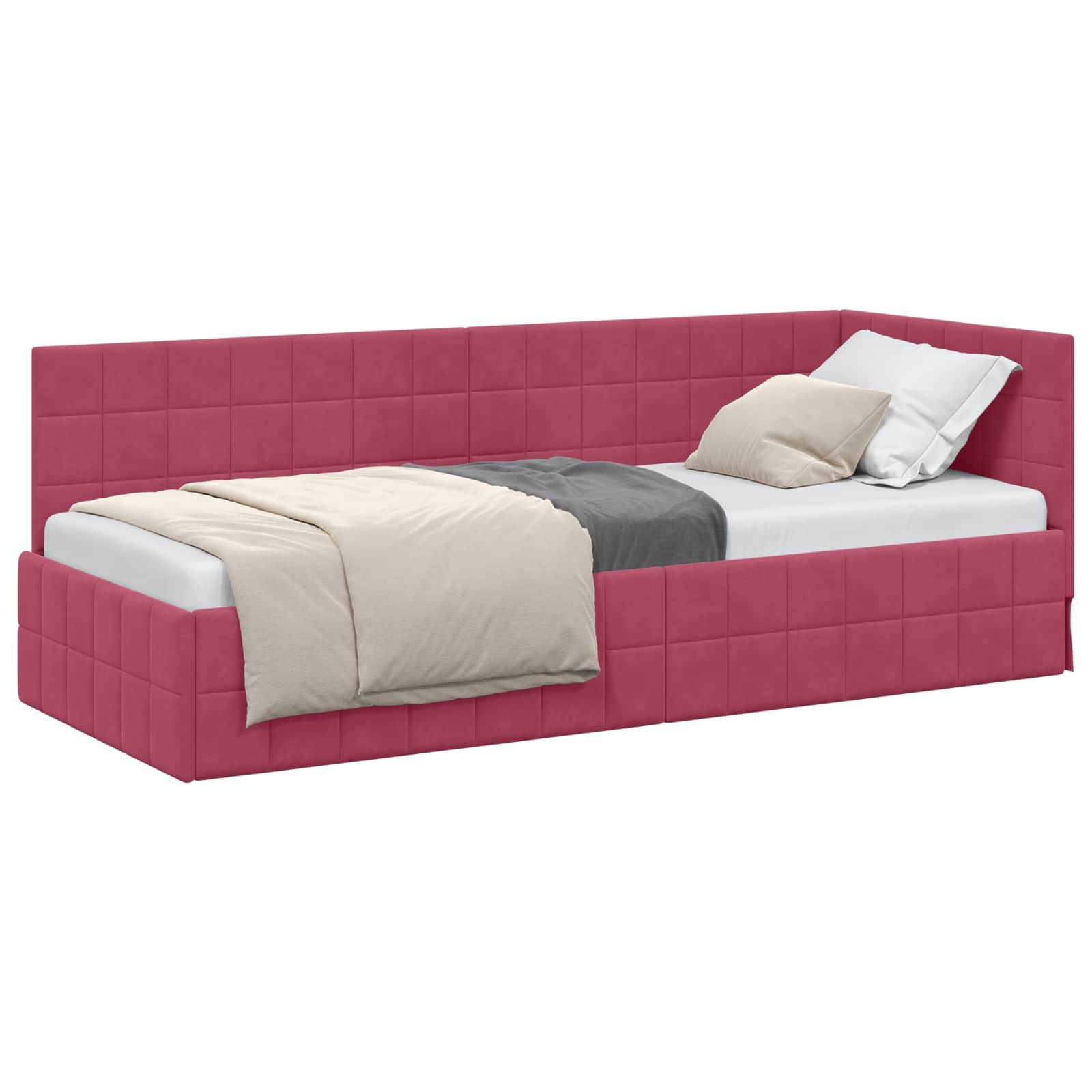 Cornice del letto ad angolo Rosso Vino 80 cm x 200 cm Velluto | homemem39