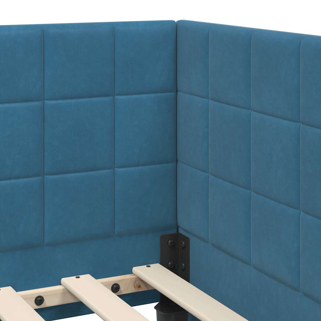 Cornice del letto ad angolo Blu 90 cm x 190 cm Velluto | homemem39