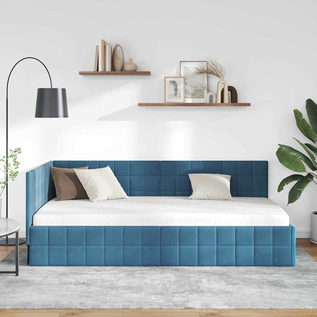 Cornice del letto ad angolo Blu 90 cm x 190 cm Velluto | homemem39