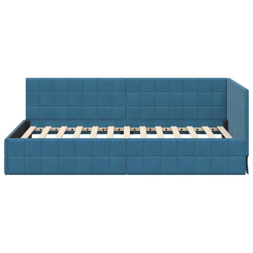 Cornice del letto ad angolo Blu 90 cm x 190 cm Velluto | homemem39