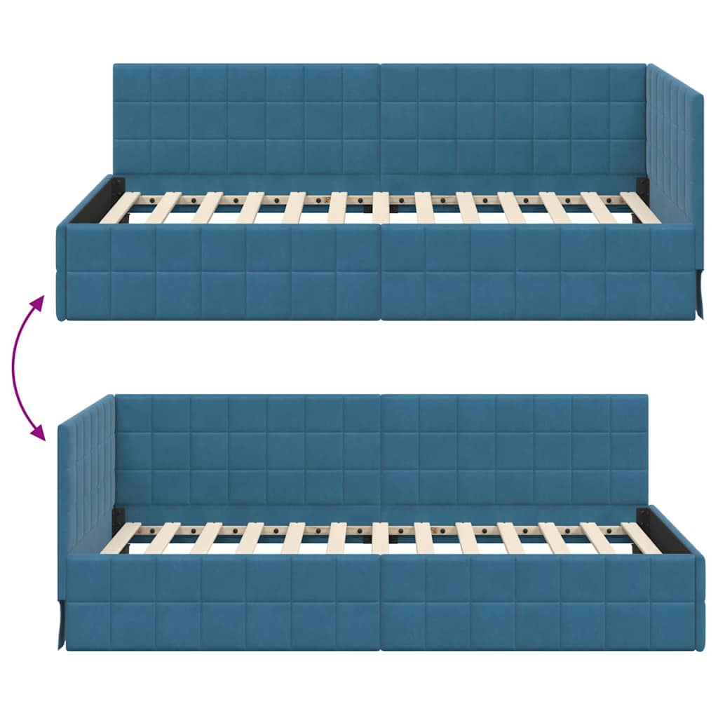 Cornice del letto ad angolo Blu 90 cm x 190 cm Velluto | homemem39