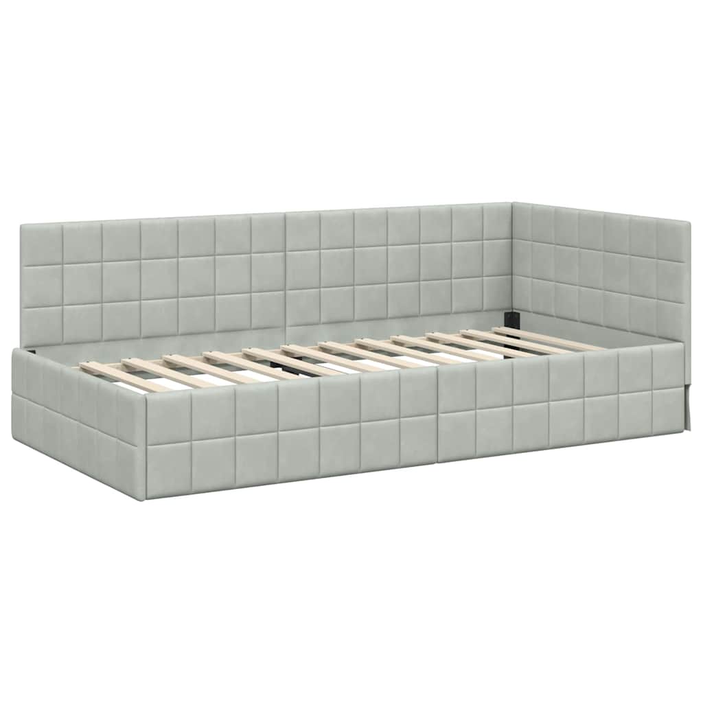 Cornice del letto ad angolo Grigio chiaro 90 x 190 cm Velluto - homemem39