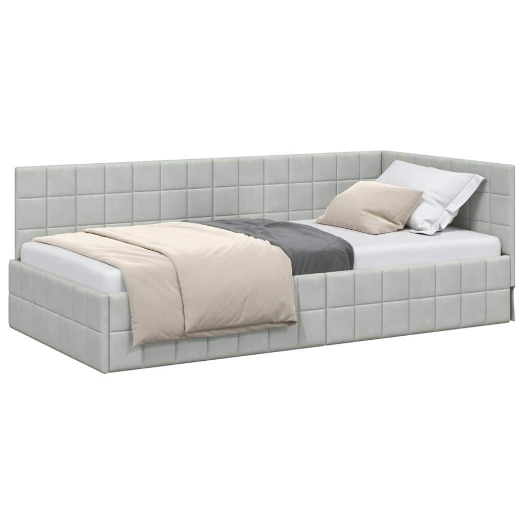 Cornice del letto ad angolo Grigio chiaro 90 x 190 cm Velluto - homemem39