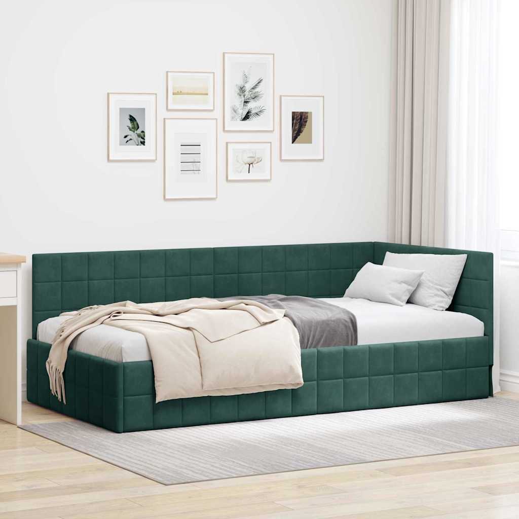 Cornice del letto ad angolo Verde Scuro 90 cm x 190 cm Velluto | homemem39