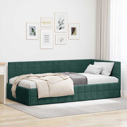 Cornice del letto ad angolo Verde Scuro 90 cm x 190 cm Velluto | homemem39