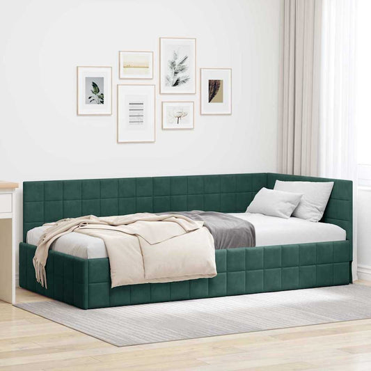 Cornice del letto ad angolo Verde Scuro 90 cm x 190 cm Velluto | homemem39