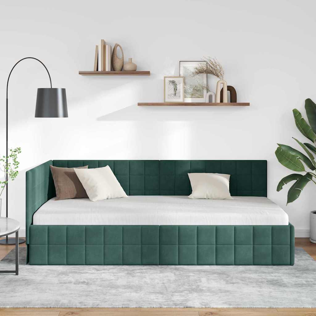 Cornice del letto ad angolo Verde Scuro 90 cm x 190 cm Velluto | homemem39