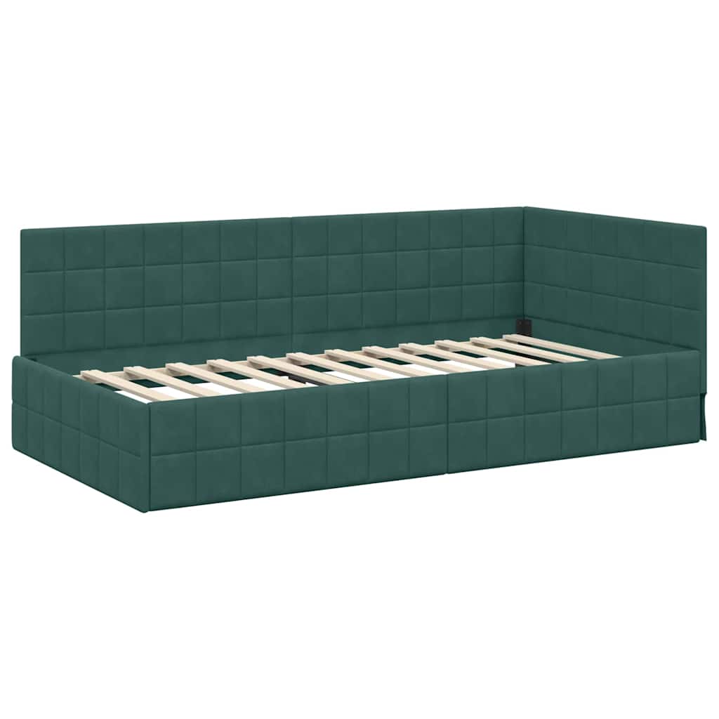 Cornice del letto ad angolo Verde Scuro 90 cm x 190 cm Velluto | homemem39