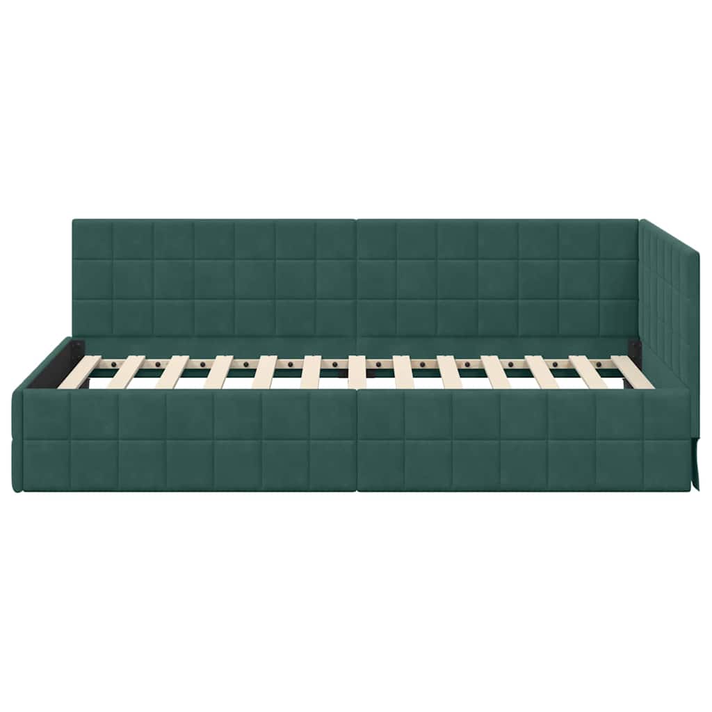 Cornice del letto ad angolo Verde Scuro 90 cm x 190 cm Velluto | homemem39
