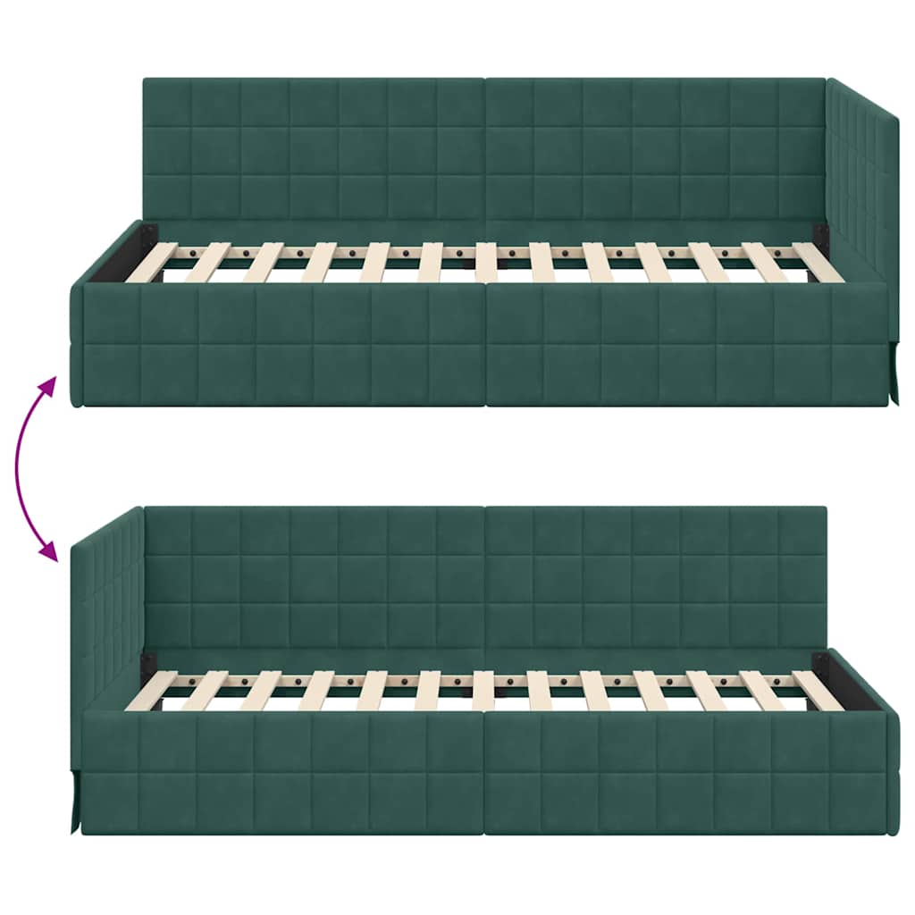Cornice del letto ad angolo Verde Scuro 90 cm x 190 cm Velluto | homemem39