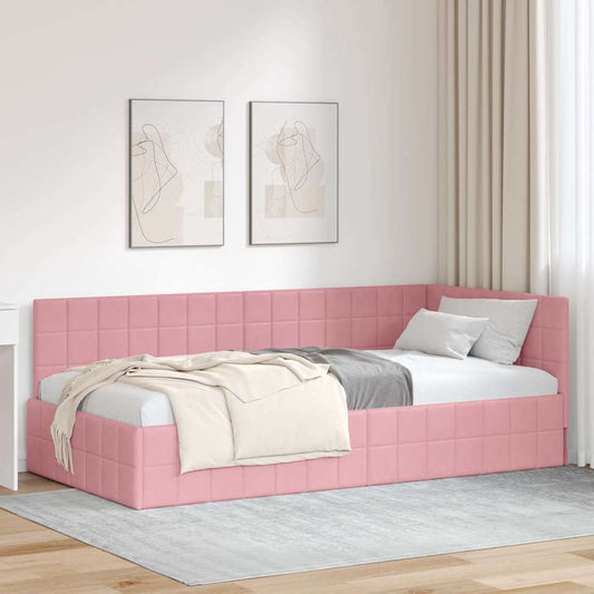 Cornice del letto ad angolo Rosa 90 x 190 cm Velluto | homemem39