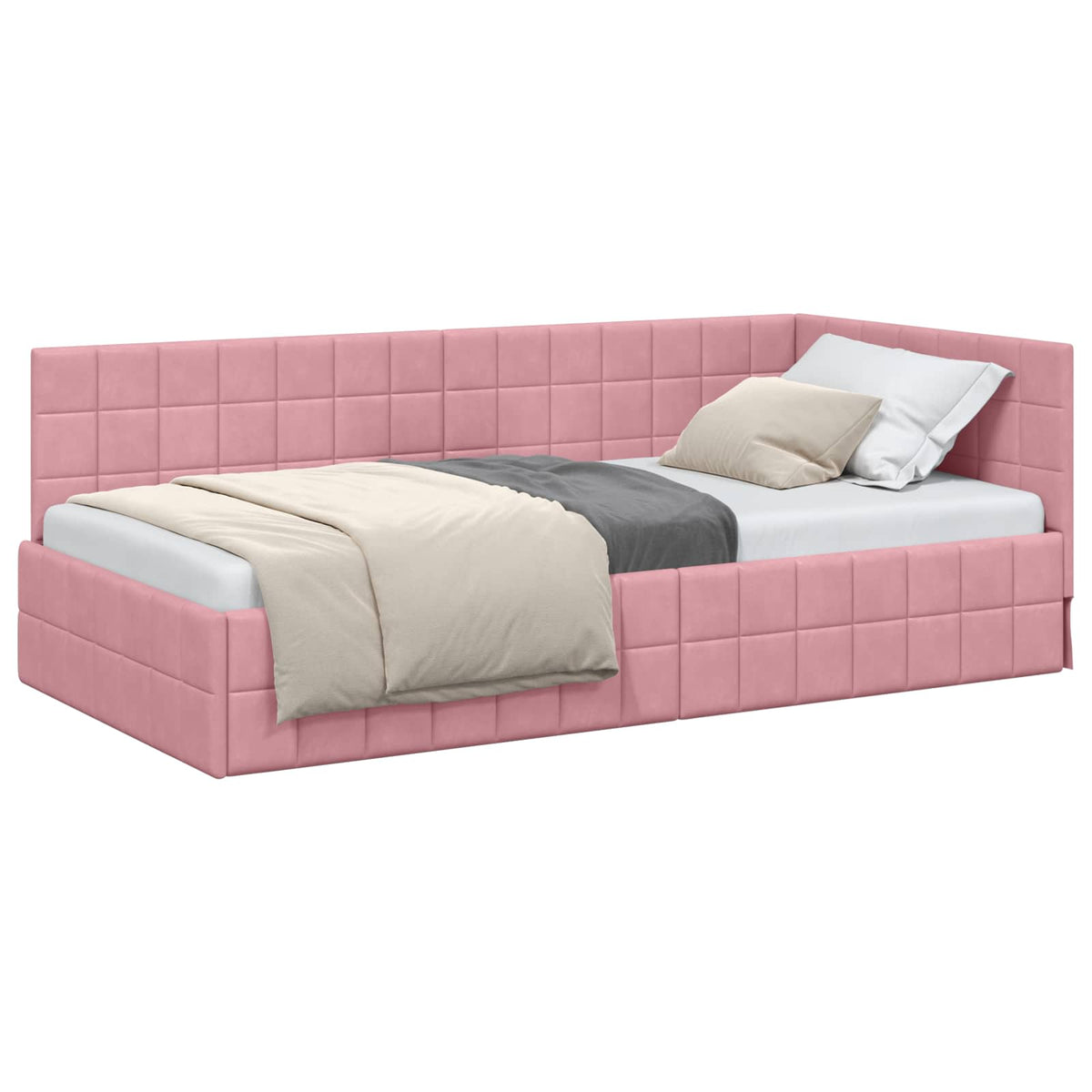 Cornice del letto ad angolo Rosa 90 x 190 cm Velluto
