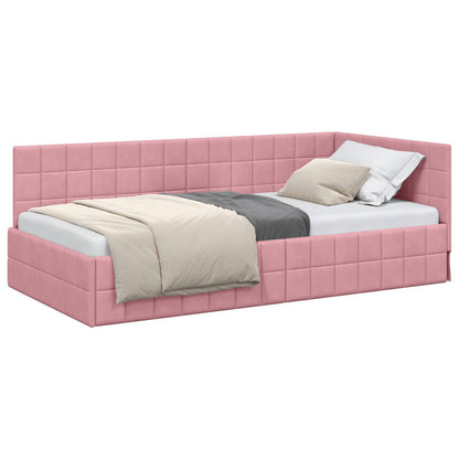 Cornice del letto ad angolo Rosa 90 x 190 cm Velluto
