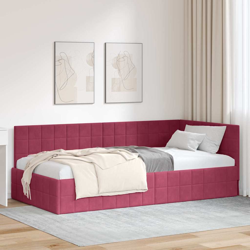 Cornice del letto ad angolo Rosso Vino 90 cm x 190 cm Velluto | homemem39