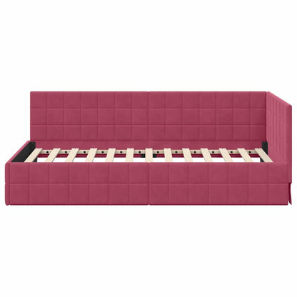 Cornice del letto ad angolo Rosso Vino 90 cm x 190 cm Velluto | homemem39