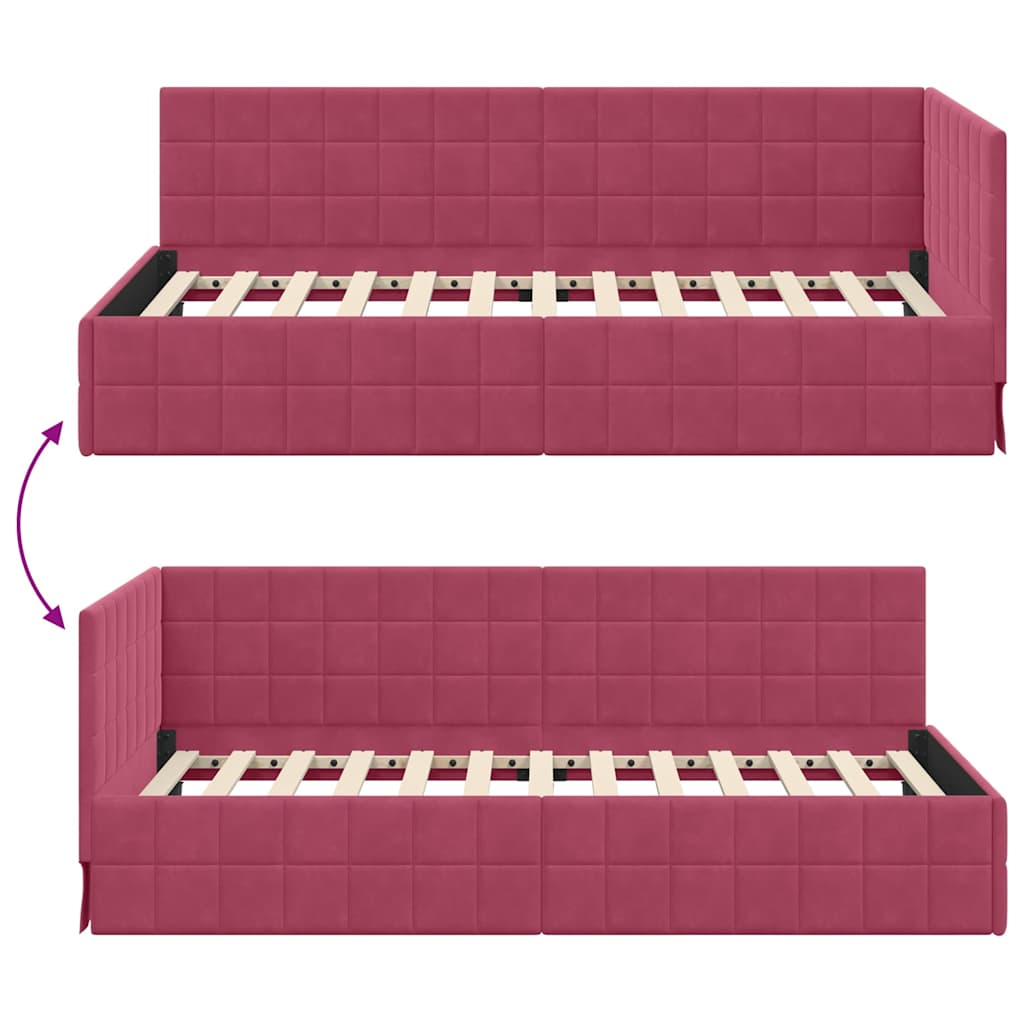Cornice del letto ad angolo Rosso Vino 90 cm x 190 cm Velluto | homemem39