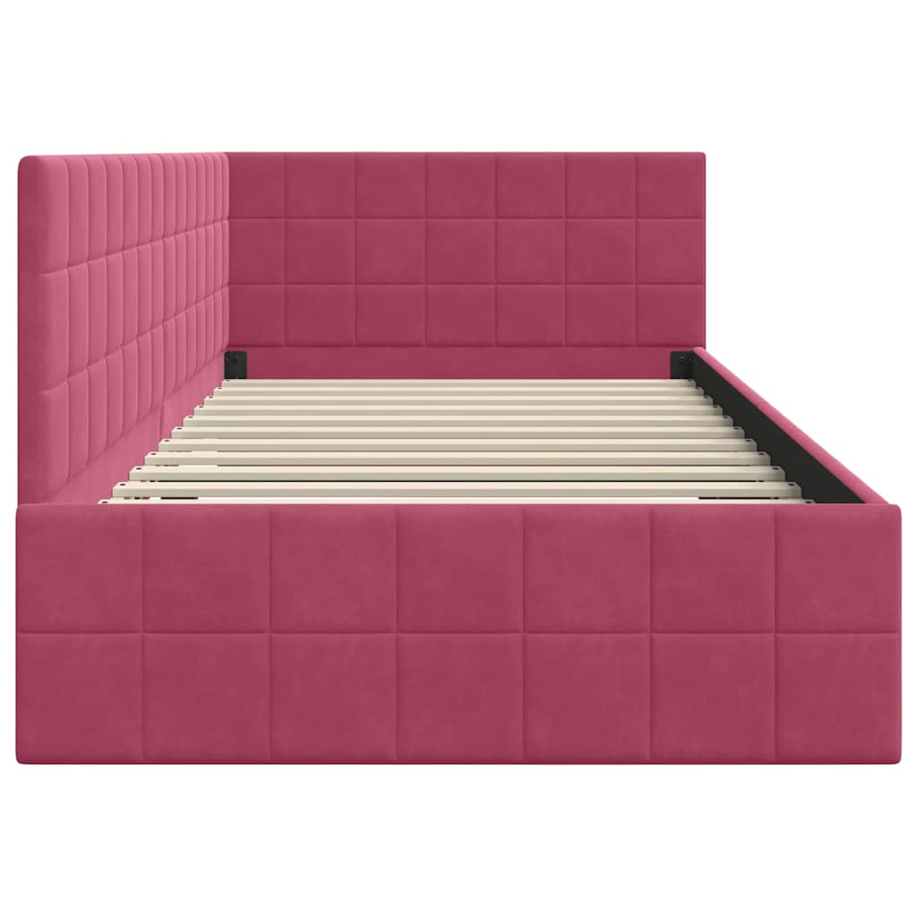 Cornice del letto ad angolo Rosso Vino 90 cm x 190 cm Velluto | homemem39